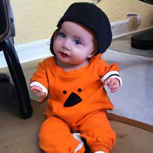 Prompt: cute chick baby dressed as an inmate