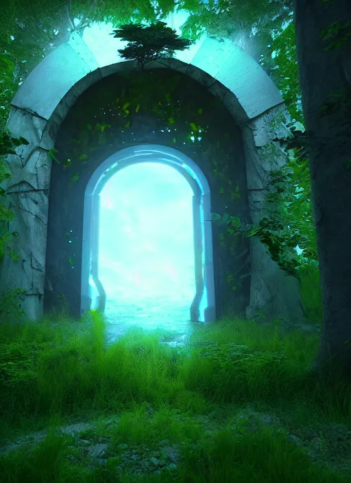 Prompt: portal to heaven inside an ethereal forest, highly detailed, 4 k, hdr, award - winning, octane render, artstation