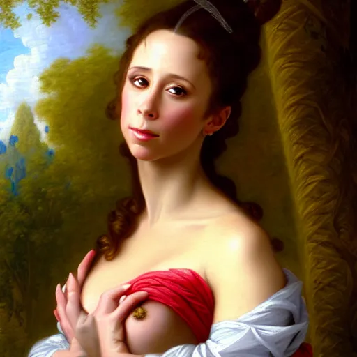 Prompt: A fantasy style portrait painting of Jennifer Love Hewitt, in the style of François Boucher, Oil Painting, hyperrealistic, render, Regal, Refined, Detailed Digital Art, RPG portrait, Michael Cheval, William-Adolphe Bouguereau, dynamic lighting, Highly Detailed, Cinematic Lighting, Unreal Engine, 8k, HD