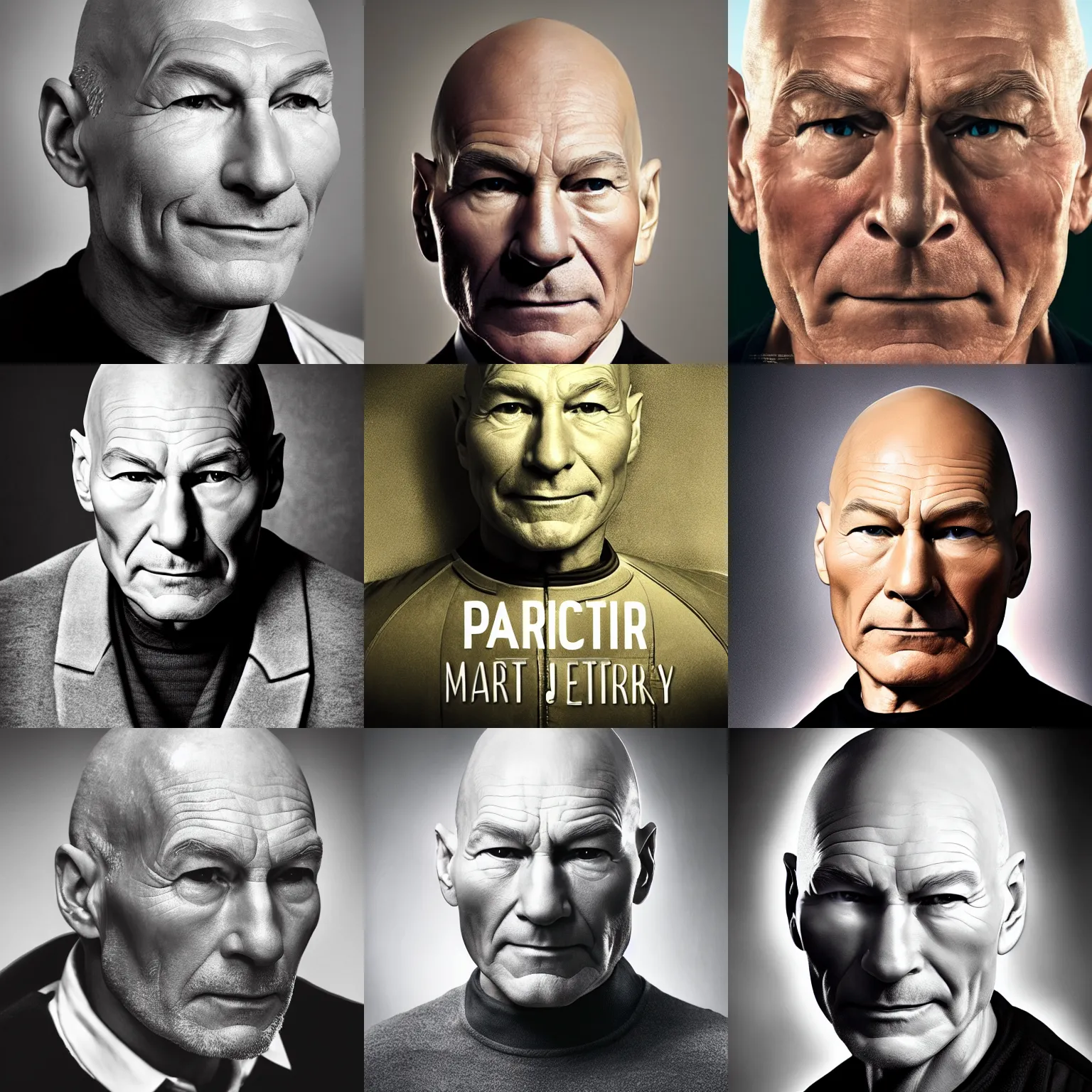 Prompt: official photo portrait of patrick stewart as captain picard by lee jeffries and aron eisenberg, 4 k / 8 k, award - winning, high quality, detailed, intricate