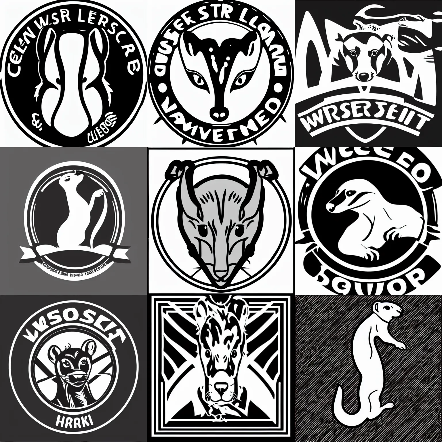 Prompt: weasel vector art in black and white logo