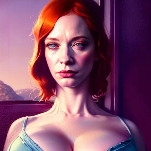 Image similar to highly detailed portrait christina hendricks in gta v, stephen bliss, unreal engine, fantasy art by greg rutkowski, loish, rhads, ferdinand knab, makoto shinkai and lois van baarle, ilya kuvshinov, rossdraws, tom bagshaw, global illumination, radiant light, detailed and intricate environment