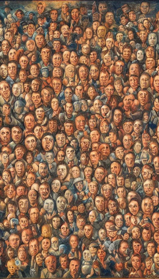 Prompt: Johfra bosschart painting of a bunch of people floating n- 9