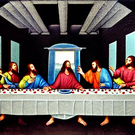 Image similar to the last supper with undeads instead of humans
