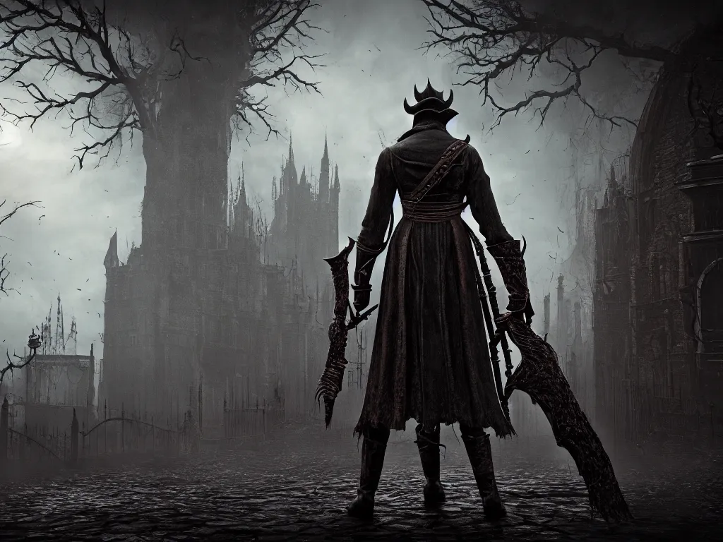 Image similar to bloodborne 2, dark, nighttime, victorian england style, horror, grotesque, serene, haunting, heavy atmosphere, claustrophobic, insanity, High Definition detail, 8K