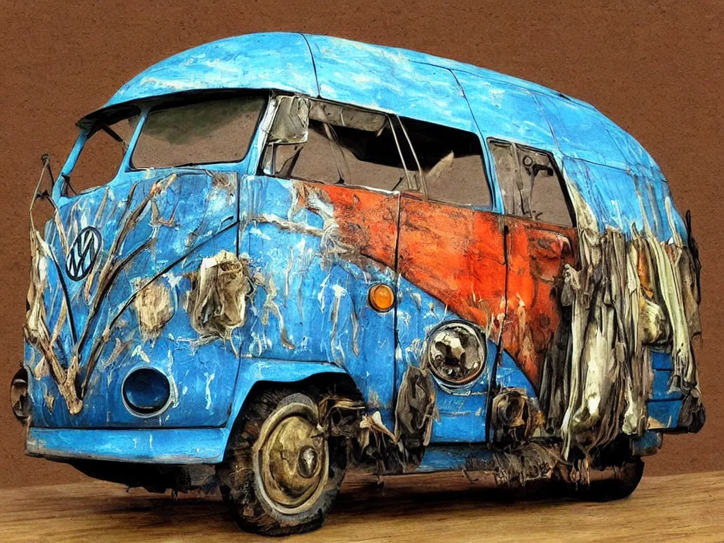 Prompt: oil painted vw bus from leonardo da vinci