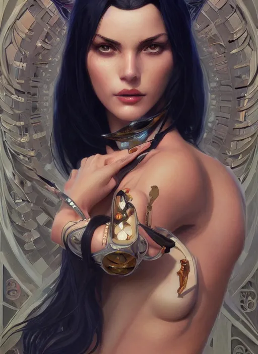 Image similar to symmetry!! nico robin, machine parts embedded into face, intricate, elegant, highly detailed, digital painting, artstation, concept art, smooth, sharp focus, illustration, art by artgerm and greg rutkowski and alphonse mucha, 8 k