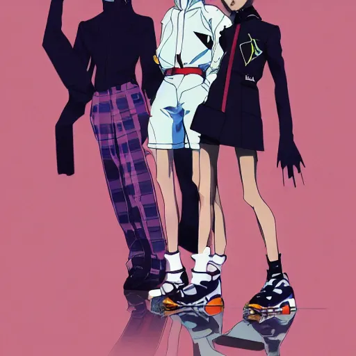 Prompt: balenciaga vetements character illustration. style gainax anime evangelion flcl official art poster