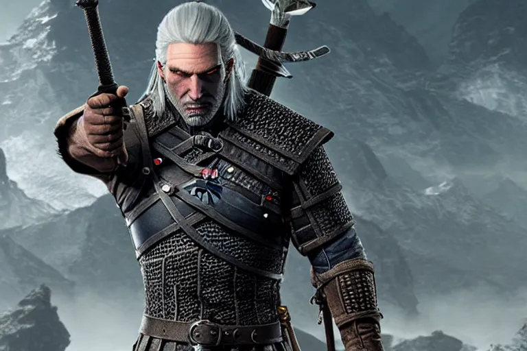 Image similar to Geralt of Rivia is the avatar, Master of all four elements.