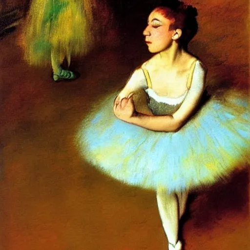Image similar to Oil painting of a ballerina. degas.