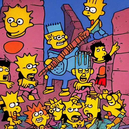 Prompt: dantes inferno with bart simpson and demons