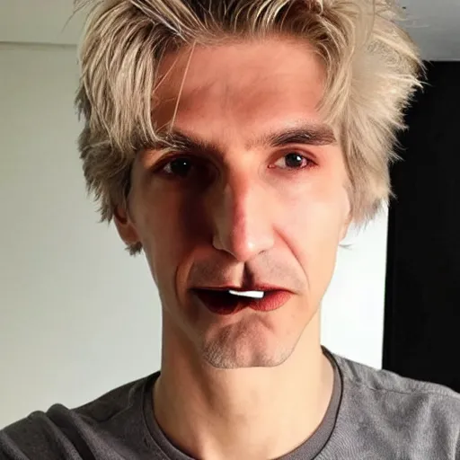 Prompt: a closeup photo of really handsome xqc smoking,