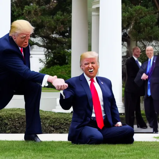 Image similar to donald trump karate chopping joe biden in the face on the white house lawn, detailed