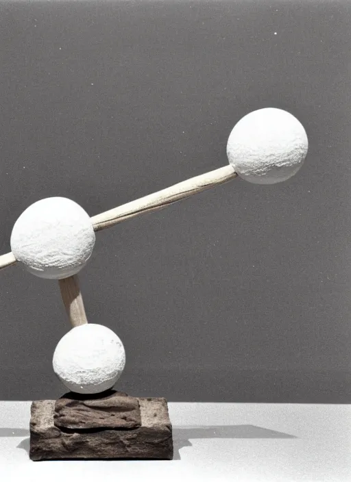 Prompt: realistic photo of a a wooden astronomy archeology chemistry scientific appliance model equipment gadget object made of wooden constructor, a fragment is made of white clay, fragments made of white fur, background is grey monochrome 1 9 9 0, life magazine reportage photo, natural colors, metropolitan museum collection