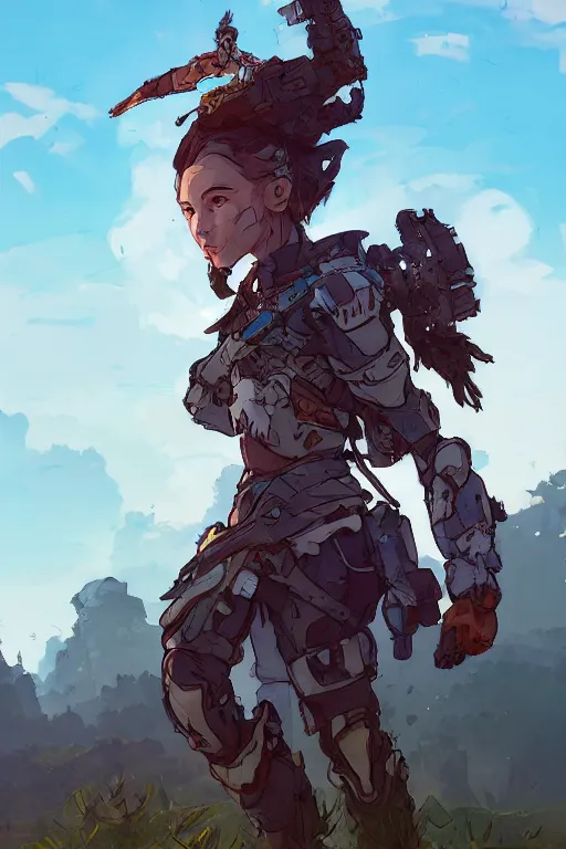 Image similar to combination suit armor aloy horizon forbidden west horizon zero dawn robot ninja mask helmet backpack tribal, art gta 5 comics, official fanart behance hd artstation by jesper ejsing, by rhads, makoto shinkai and lois van baarle, ilya kuvshinov, ossdraws