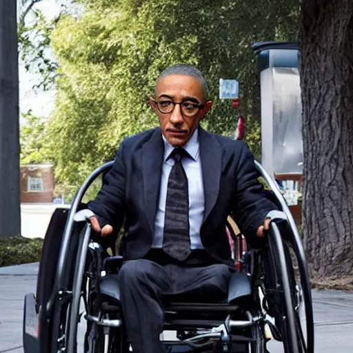 Prompt: Giancarlo Esposito as Professor X. In wheelchair