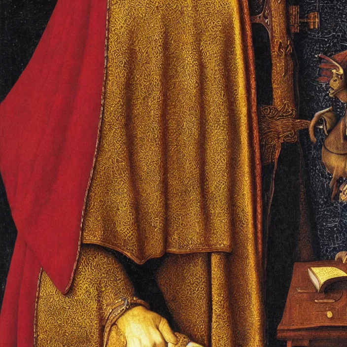 Image similar to sampling the bestiary, close up. jan van eyck