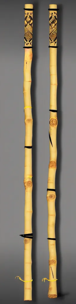 Prompt: picture of a single wooden long straight thin ninja fighting staff with oriental ornaments, bamboo, weapon, highlight, vertical, centred, symmetric, sci - fi, fantasy, dnd, close shot, bright uniform background, award winning