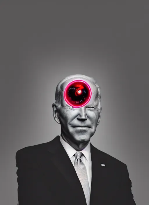 Image similar to hyper realistic ultra realistic hyper dimensional photo furious glowing red eyes biden, high quality photo, detailed , 8k
