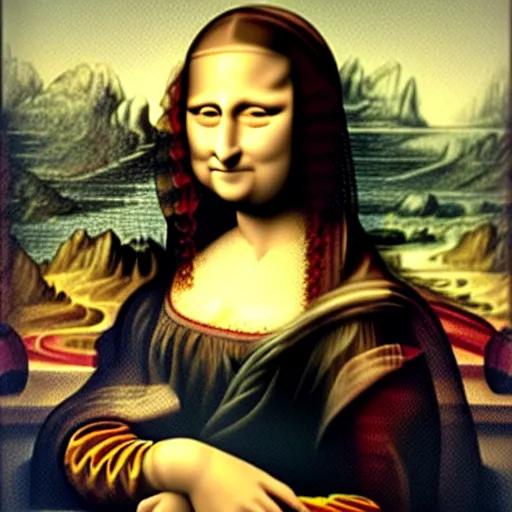 Image similar to the mona lisa with a cat for a face