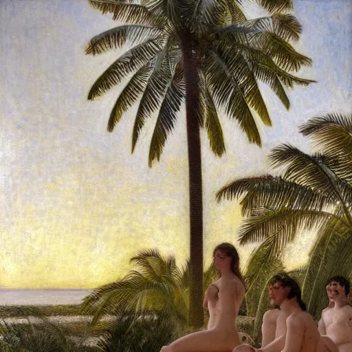 Image similar to a ultradetailed beautiful painting of the amazonas palace balustrade designed by jules bastien - lepage, tarsila do amaral, frank weston and gustave baumann, beach, trending on artstation, mediterranean, palm trees, detailed face, sharp focus, soft light, 8 k 4 k