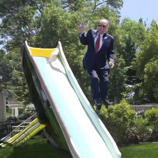 Image similar to rudy giuliani sliding down a waterslide