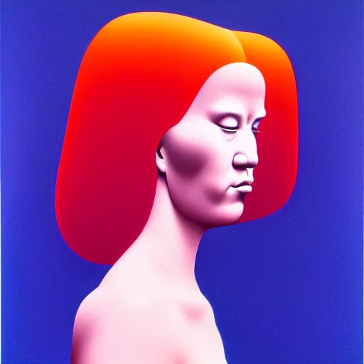 Prompt: redhead woman by shusei nagaoka, kaws, david rudnick, airbrush on canvas, pastell colours, cell shaded, 8 k