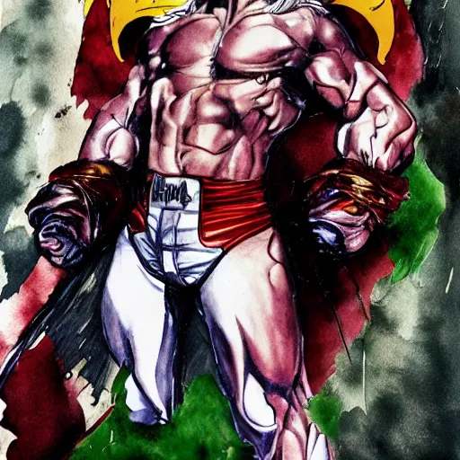 Prompt: Hulk Hogan as the pope, drawn by Yoji Shinkawa, water color