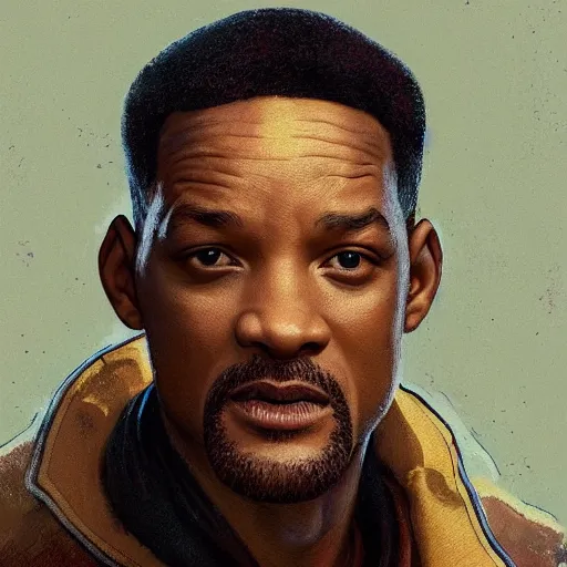 Prompt: Will Smith as a trader character in Fallout 4, gorgeous, beautiful, intricate, highly detailed, digital painting, artstation, oppressive lighting, concept art, sharp focus, illustration, art by greg rutkowski and alphonse mucha