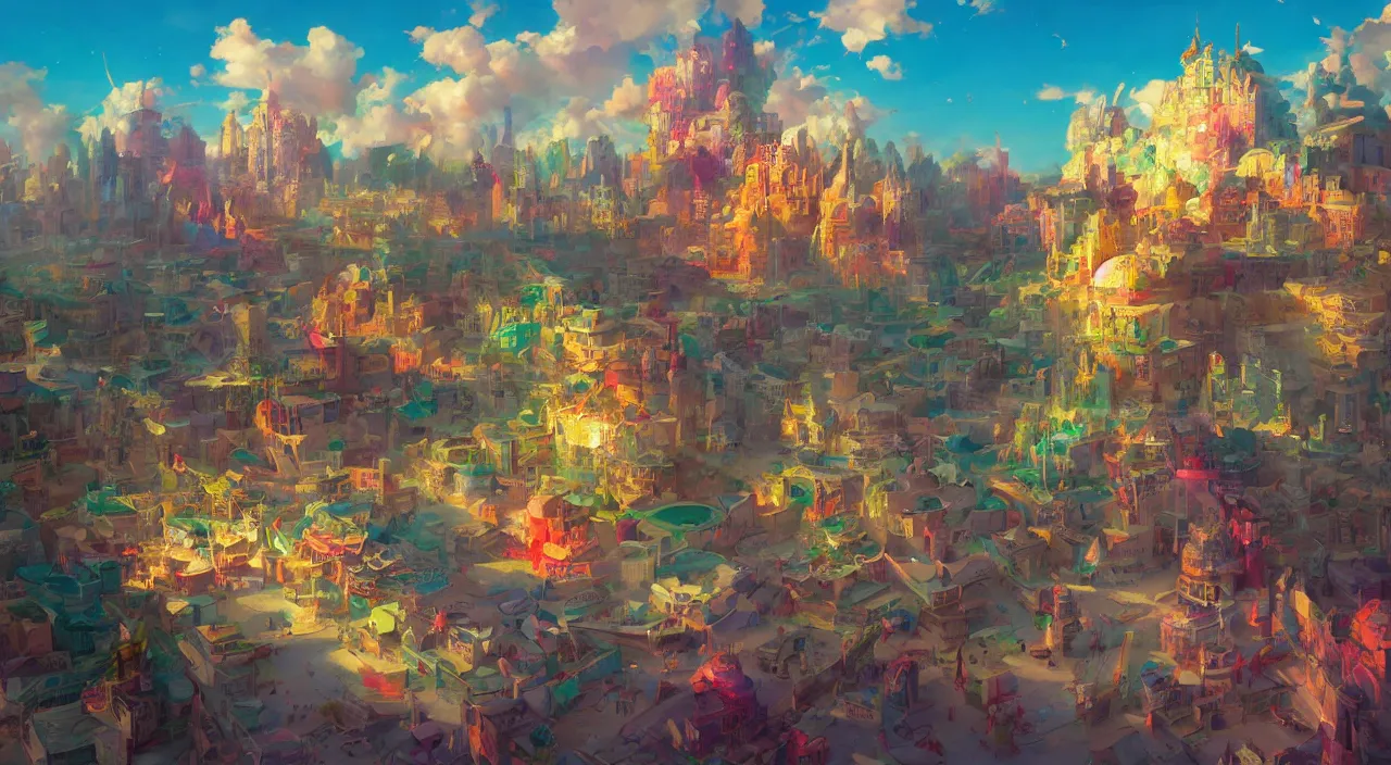 Image similar to bazaar zouk oriantal multicolorful sky shine place mosquet painting, sunny day, matte painting, bold shapes, hard edges, street art, trending on artstation, by huang guangjian and gil elvgren and sachin teng