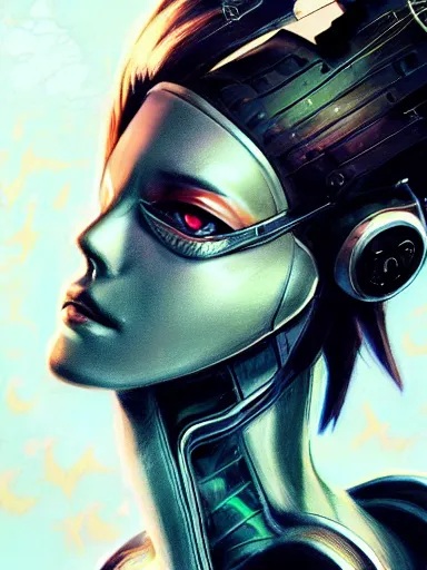 Image similar to detailed side profile anime painting of a black cyber punk girl, realistic, artstation, digital painting, in the style fo jisu, ayami kojima, artem demura