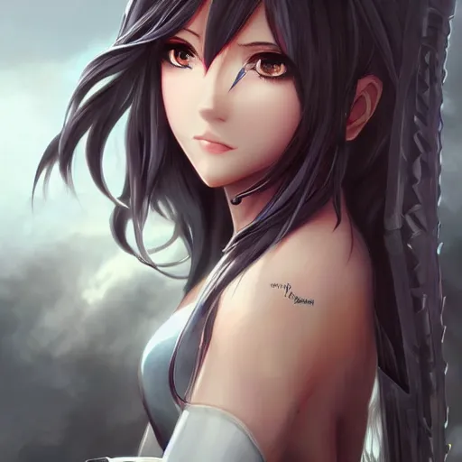 Image similar to a portrait of an attractive knight female anime character with long hair, full shot, high detail artgerm