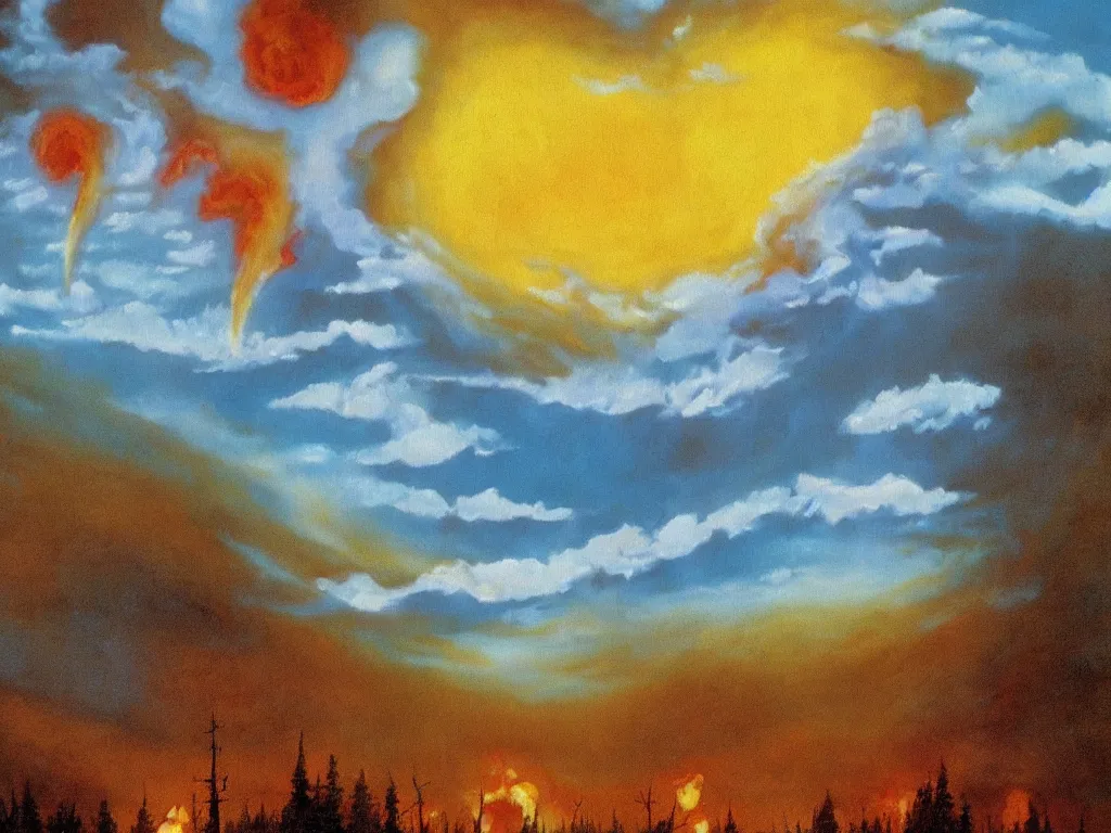 Image similar to bob ross painting of a nuclear holocaust