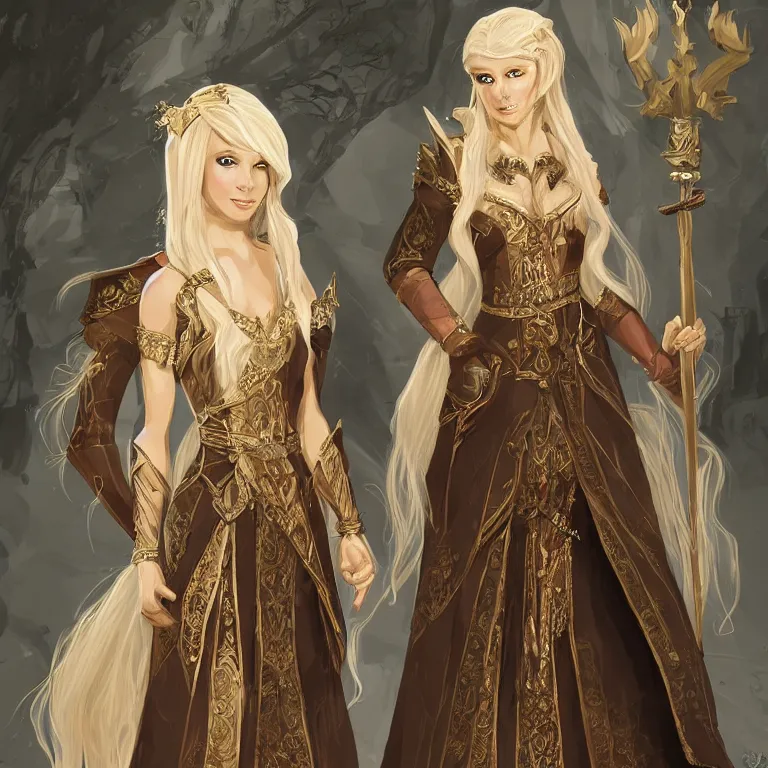 Image similar to a d & d character portrait of a beautiful noble elf princess with blonde hair, regal jewellry and elegant dress by bowater, charlie