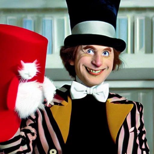 Prompt: cat in the hat as willy wonka