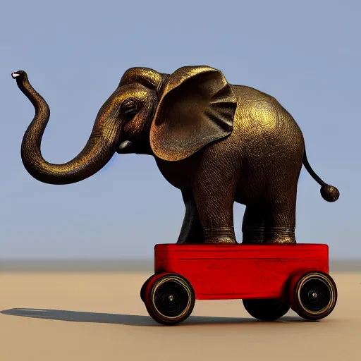 Image similar to red elephant with wheels instead of feet driving on the Pacific ocean, highly detailed, 8k, bordering on artstation,