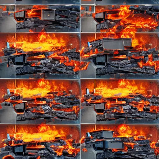 Image similar to a stack of dumpsters in flames trending on artstation 4 k detailed sharp high detail