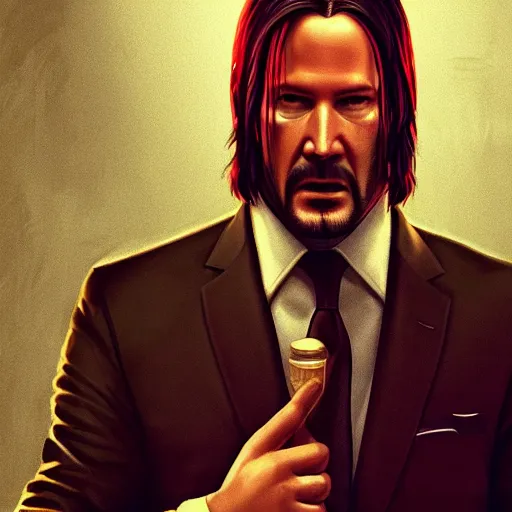 Image similar to john wick as agent 47, artstation hall of fame gallery, editors choice, #1 digital painting of all time, most beautiful image ever created, emotionally evocative, greatest art ever made, lifetime achievement magnum opus masterpiece, the most amazing breathtaking image with the deepest message ever painted, a thing of beauty beyond imagination or words, 4k, highly detailed, cinematic lighting