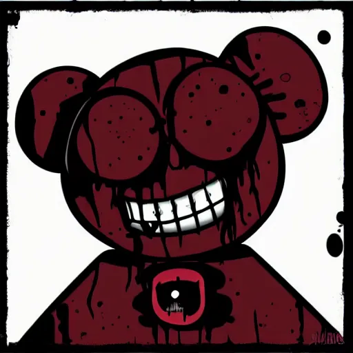 Image similar to dark art grunge cartoon vector sketch of a teddy bear with bloody eyes by - invader zim, loony toons style, horror theme, detailed, elegant, intricate