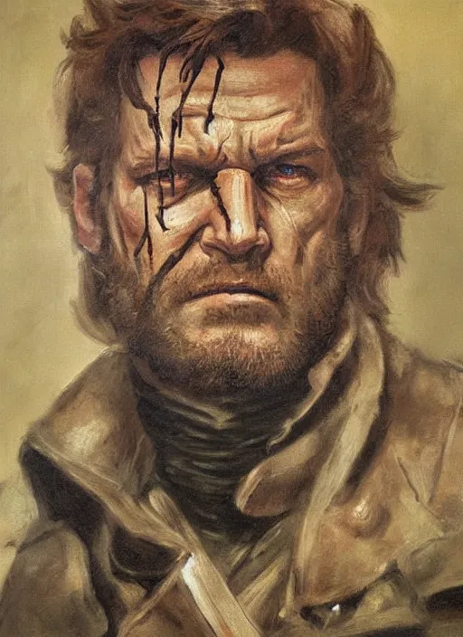 Image similar to punished snake big boss by michelangelo, oil painting, portrait