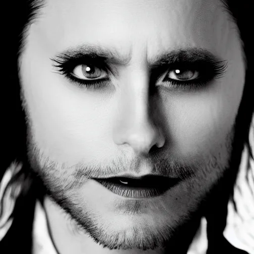 Image similar to jared leto as vampire, portrait, studio lighting, 5 0 mm