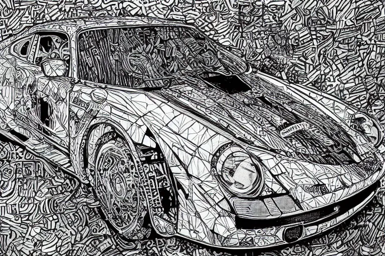 a black and white drawing of a porsche 9 3 5 | Stable Diffusion