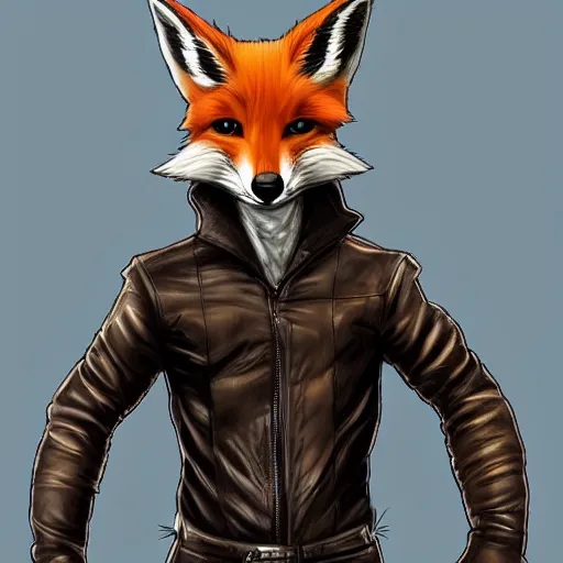 Prompt: A fox with a small head wearing a leather jacket and leather jeans and leather gloves, trending on FurAffinity, energetic, dynamic, digital art, highly detailed, FurAffinity, digital fantasy art, FurAffinity, favorite, character art