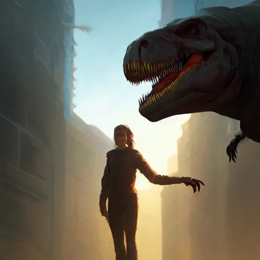 Image similar to a portrait of a trex, dramatic lighting, cinematic, establishing shot, extremly high detail, photorealistic, cinematic lighting, artstation, style by greg rutkowski
