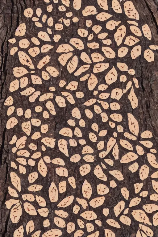 Prompt: a beautiful slavic floral pattern painted on old tree bark