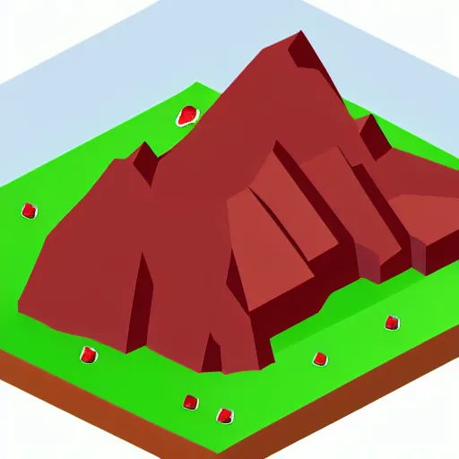 Image similar to isometric view of a mountain with red gems as resources, svg