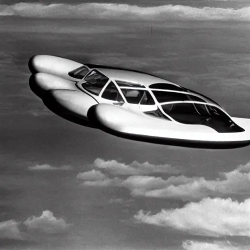 Image similar to 1 9 5 0 s prototype flying car, 1 9 5 0 s commercial