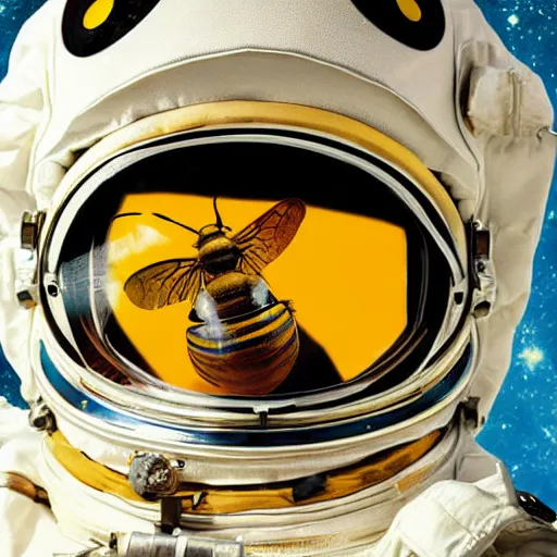 Prompt: oil painting of a big bee face in a astronaut suit with helmet, 35mm, photo, Epic, cinematic, highly detailed and intricate