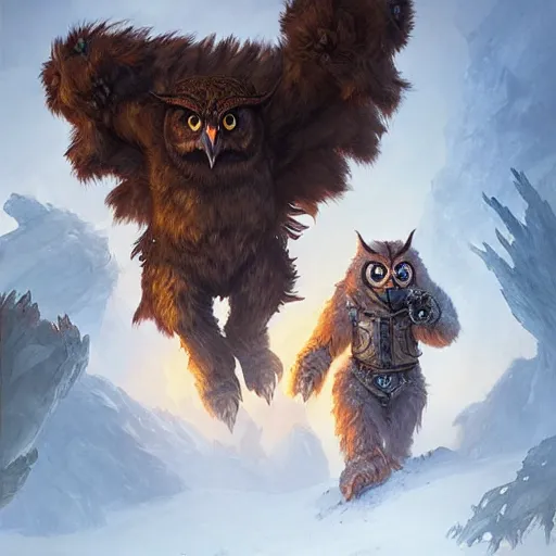 Prompt: owlbear, D&D, fantasy, highly detailed, digital painting, trending on artstation, concept art, sharp focus, illustration, art by artgerm and greg rutkowski and magali villeneuve