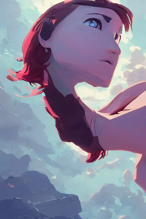 Image similar to looking up into the sky i see an anxious reflection of myself behance hd artstation by jesper ejsing, by rhads, makoto shinkai and lois van baarle, ilya kuvshinov, ossdraws, that looks like it is from borderlands and by feng zhu and loish and laurie greasley, victo ngai, andreas rocha